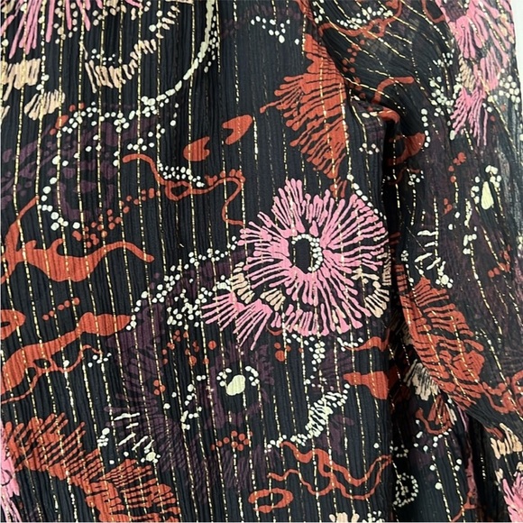 A.L.C. Silk Mac Tunic Top Brown Sheer Floral Print Balloon Sleeve Size 8 - Picture 13 of 15